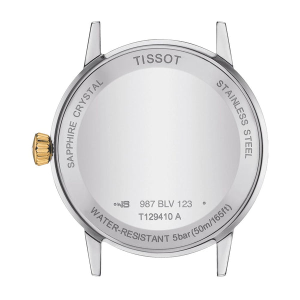 tissot t-classic dream 42mm silver dial yellow gold pvd steel gents watch case back view
