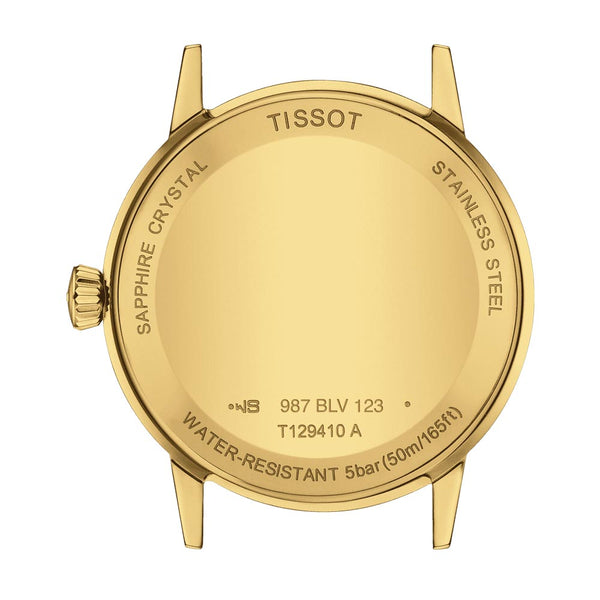 tissot t-classic dream 42mm ivory dial yellow gold pvd steel gents watch case back view