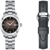 tissot t-classic t-my lady anthracite dial stainless steel diamond automatic watch with black leather strap