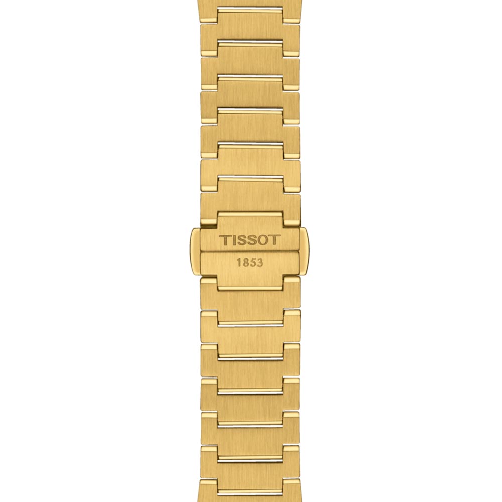 tissot t-classic prx 35mm champagne dial gold pvd steel watch clasp view