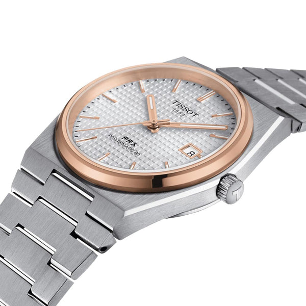Tissot PRX Powermatic 80 Silver Dial 40mm Rose Gold PVD Steel Automatic Gents Watch T1374072103100