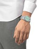 tissot t-classic prx 40mm green dial stainless steel gents watch model shot
