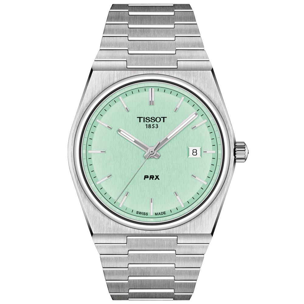 tissot t-classic prx 40mm green dial stainless steel gents watch