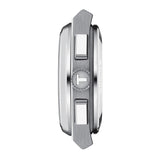 tissot t-classic prx chronograph 42mm blue dial stainless steel automatic gents watch side of case view