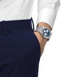 tissot t-classic prx chronograph 42mm blue dial stainless steel automatic gents watch model shot