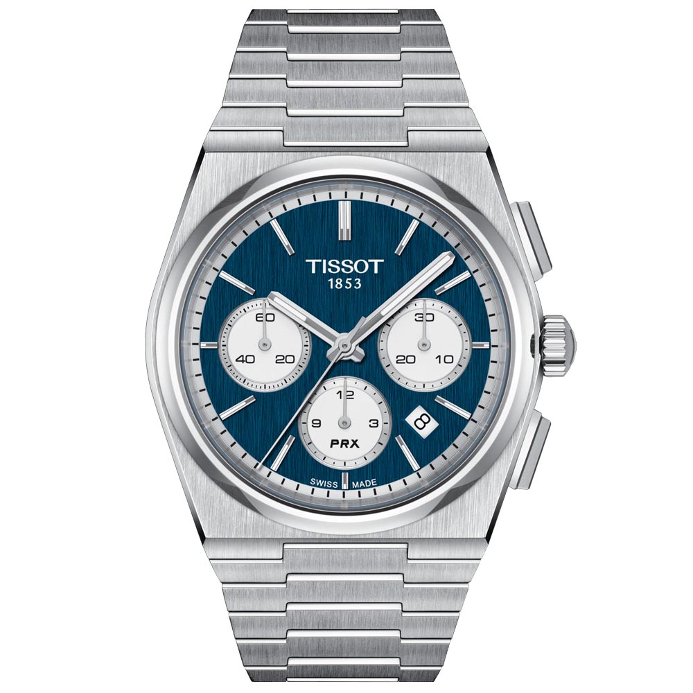 tissot t-classic prx chronograph 42mm blue dial stainless steel automatic gents watch