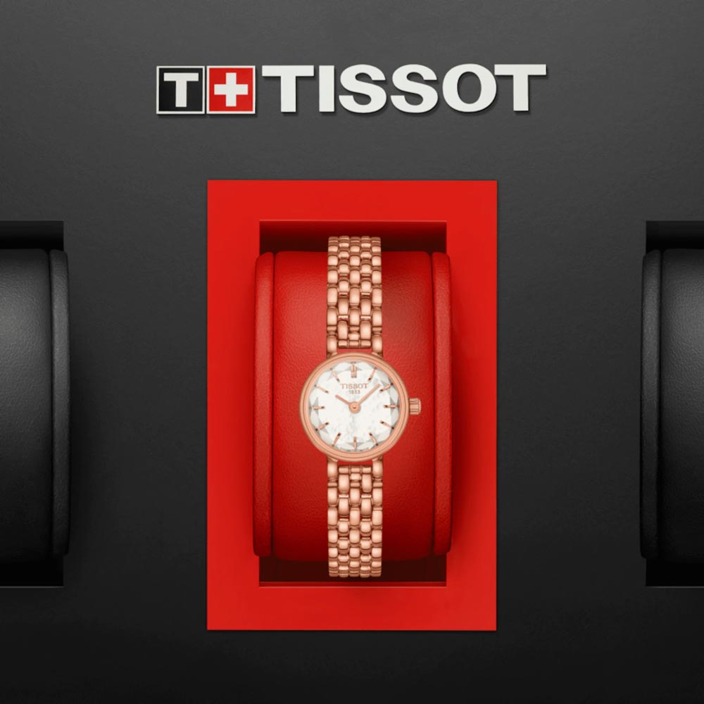 tissot t-lady lovely round mop dial rose gold pvd steel watch in presentation box