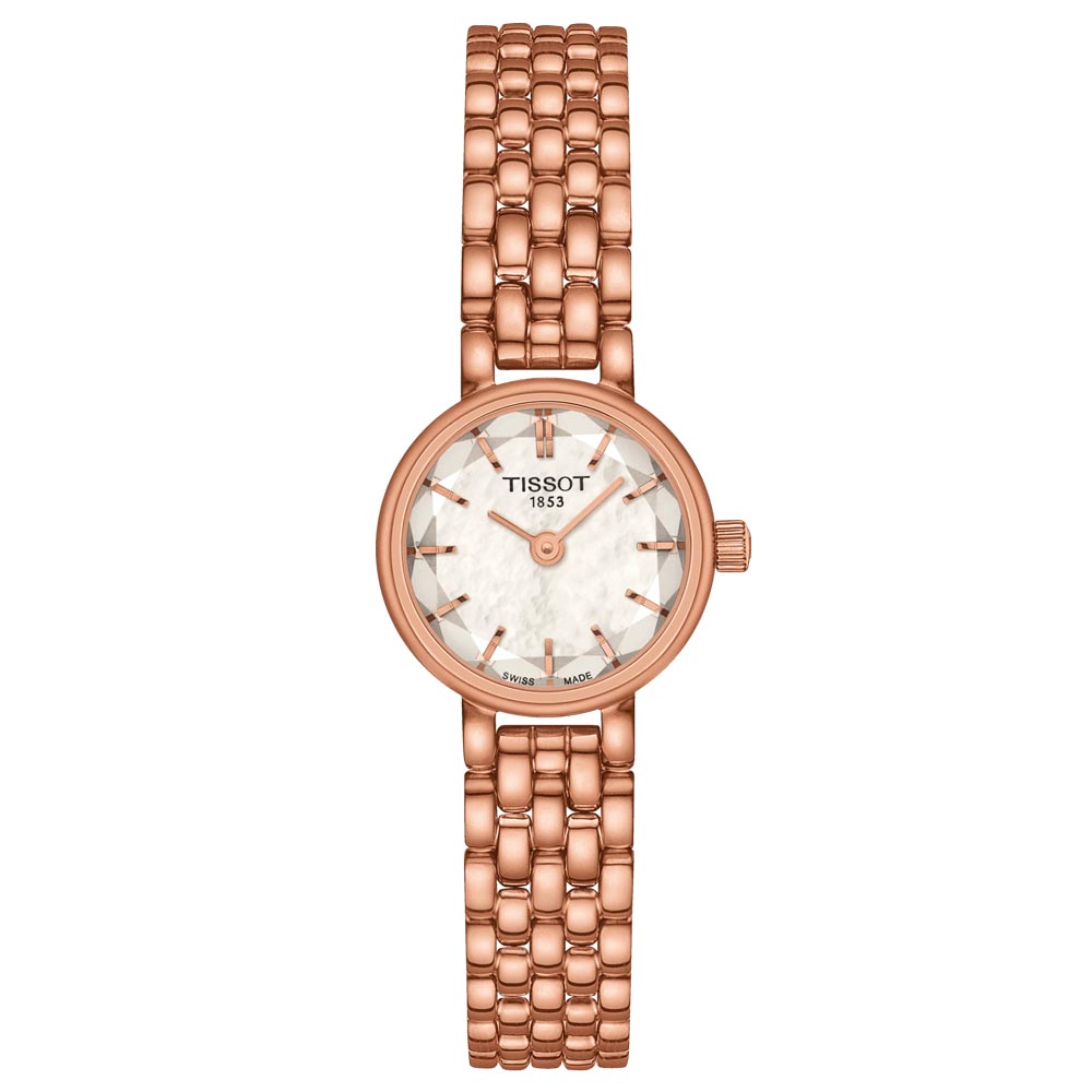 tissot t-lady lovely round mop dial rose gold pvd steel watch
