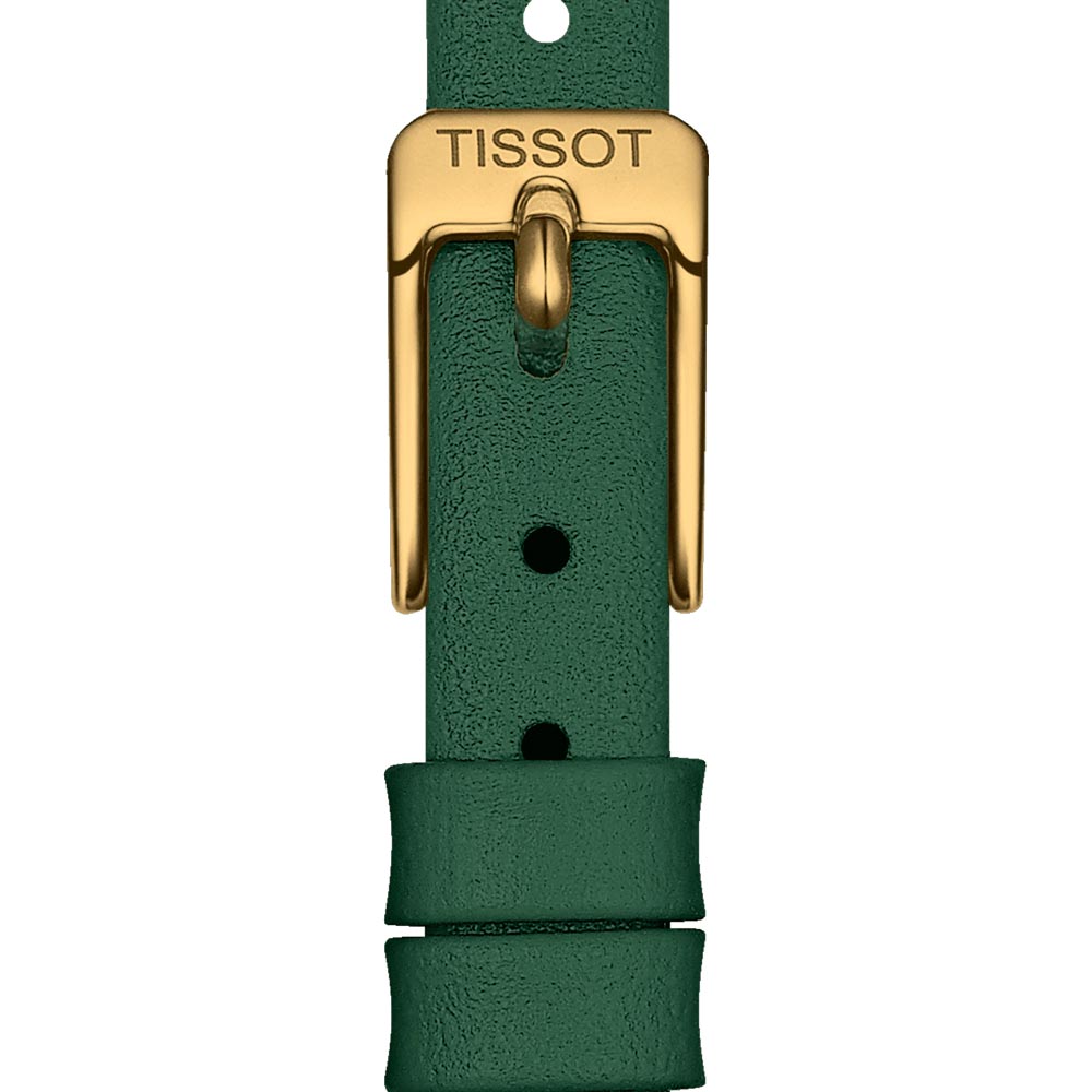 tissot t-lady lovely round green dial gold pvd steel watch clasp view