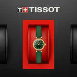 tissot t-lady lovely round green dial gold pvd steel watch in presentation box