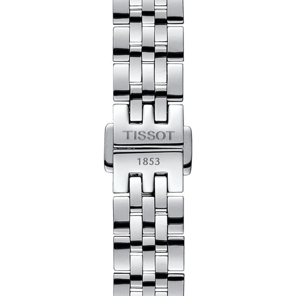 tissot t-classic le locle automatic small lady silver dial stainless steel watch clasp view