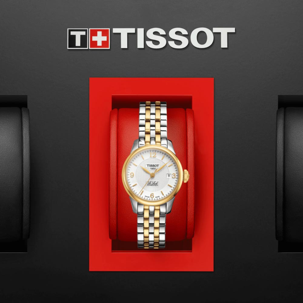 tissot t-classic le locle silver dial gold pvd steel automatic ladies watch in presentation box