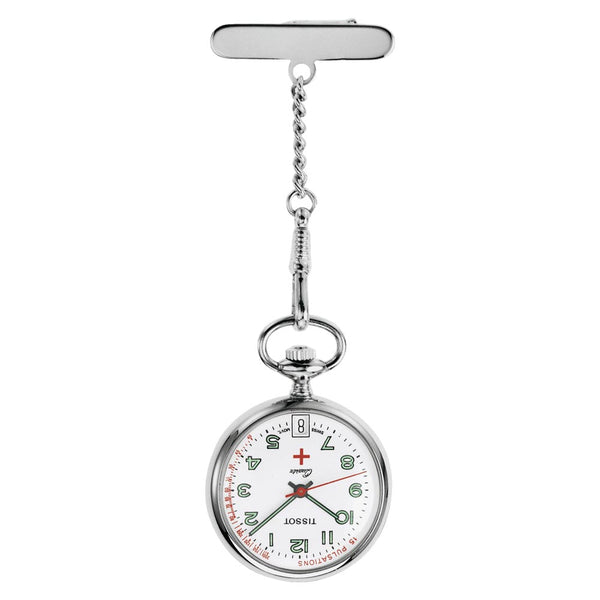 tissot t-pocket white dial chromium plated brass pendant watch