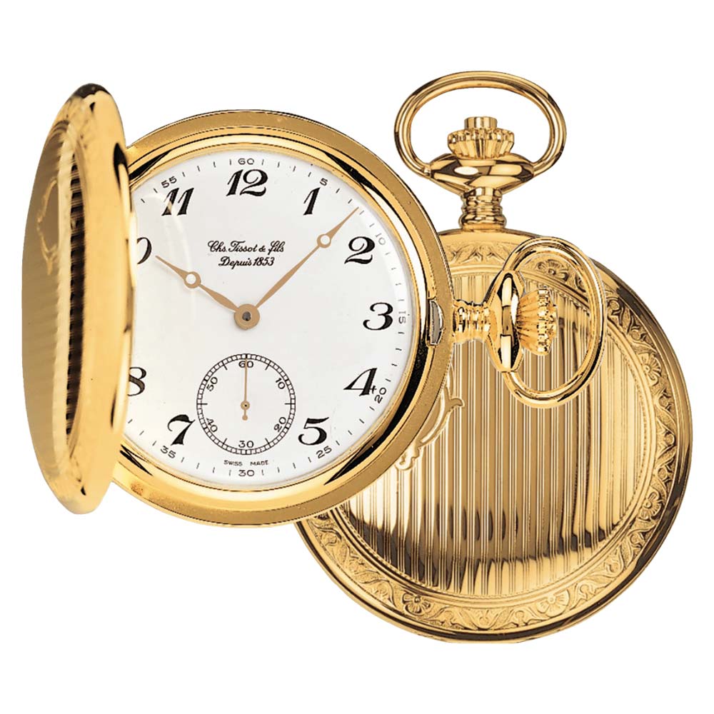 Tissot Savonnette Mechanical White Dial Gold PVD Brass Pocket Watch T83440212