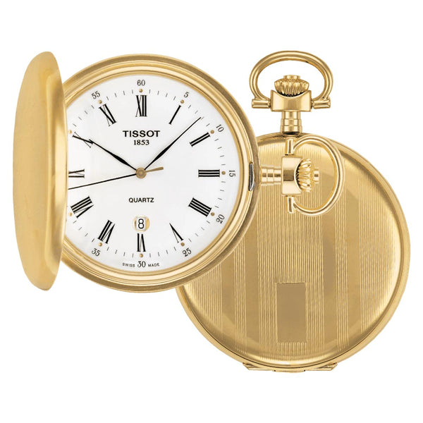 tissot savonnette 48.5mm white dial gold pvd steel quartz pocket watch