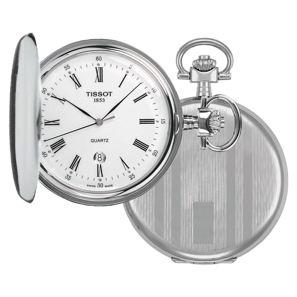 tissot savonnette 48.5mm white dial quartz pocket watch
