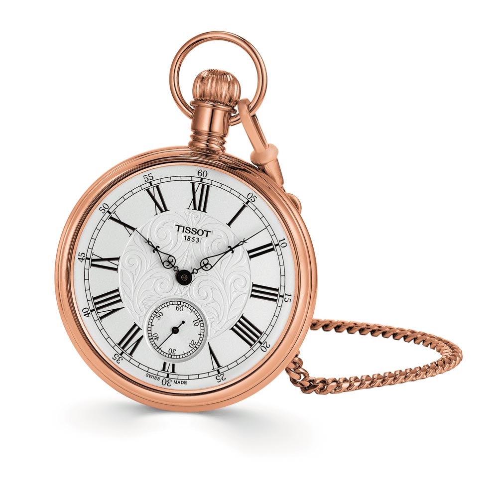 tissot lepine mechanical rose gold plated brass silver embossed dial pocket watch