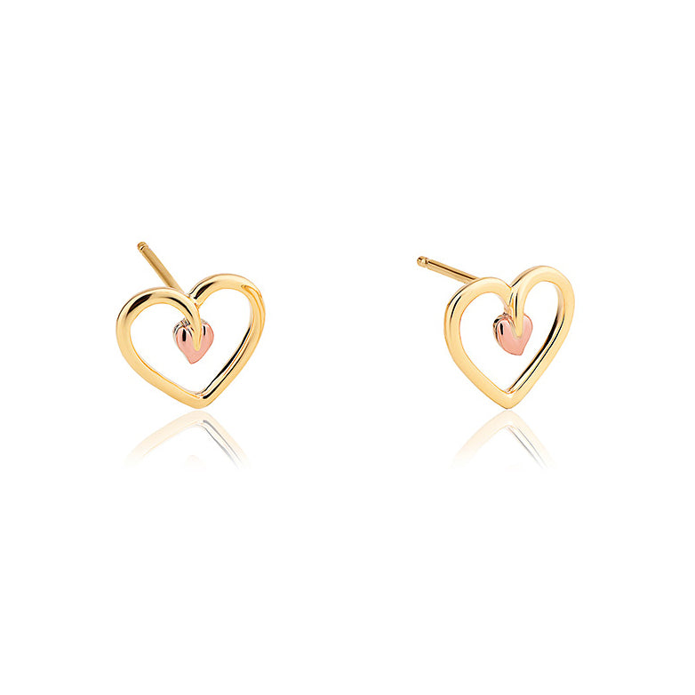 Clogau 9ct Yellow And Rose Gold Tree Of Life Heart Stud Earrings TLHE7