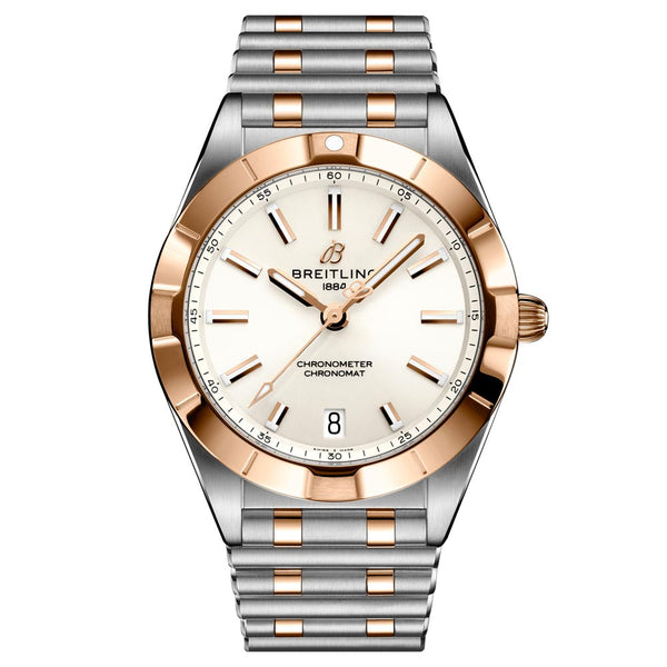 Breitling Chronomat 32mm White Dial 18ct Red Gold & Steel Ladies Quartz Watch U77310101A1U1