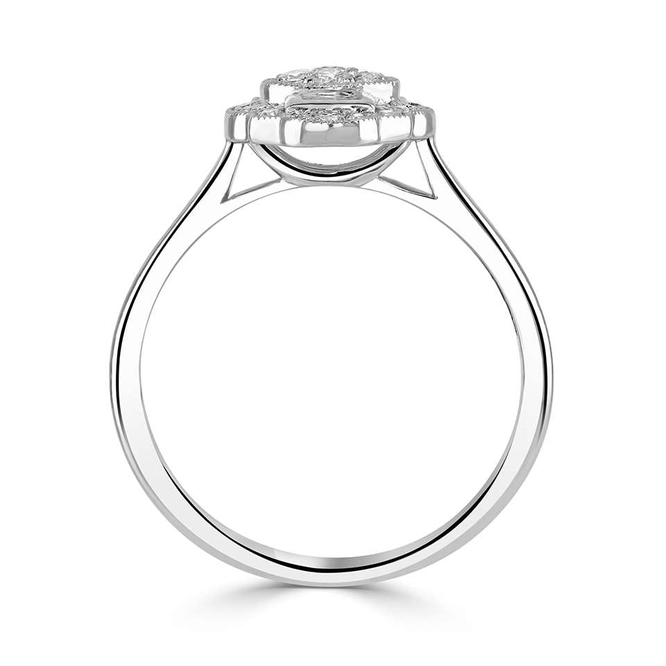 Platinum 0.52ct Emerald And Round Brilliant Cut Diamond Art Deco Style Ring
