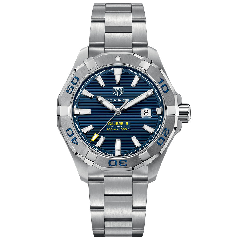 tag heuer aquaracer 43mm blue dial automatic watch front facing upright image