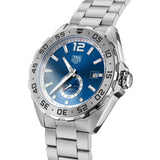 tag heuer formula 1 blue dial 43mm stainless steel automatic gents watch dial close up