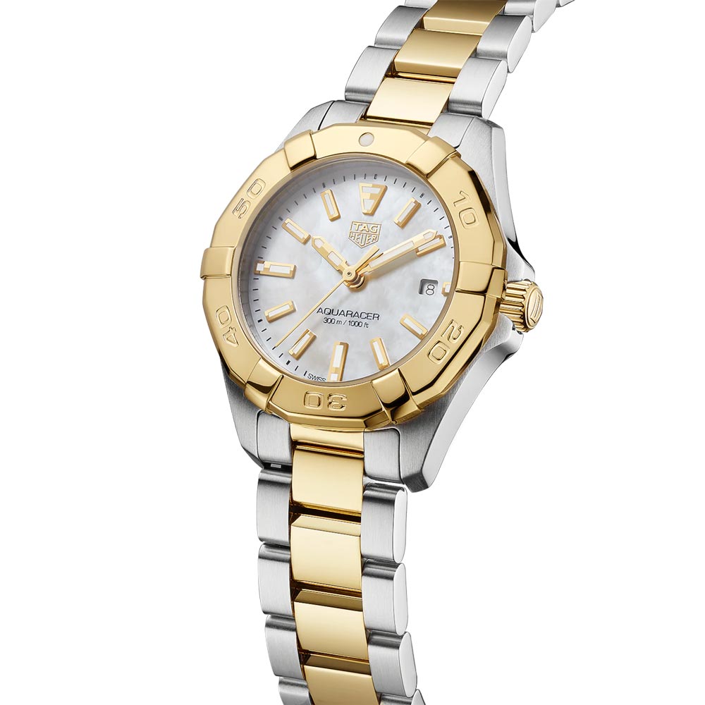 TAG Heuer Aquaracer 27mm MOP Dial 18ct Gold Plated & Steel Two Tone Quartz Ladies Watch WBD1420.BB0321