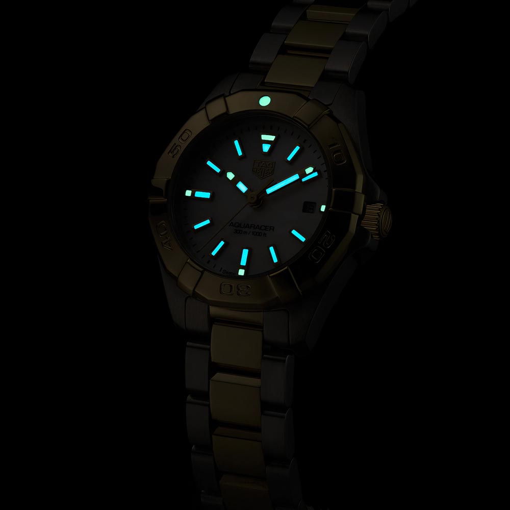 TAG Heuer Aquaracer 27mm MOP Dial 18ct Gold Plated & Steel Two Tone Quartz Ladies Watch WBD1420.BB0321