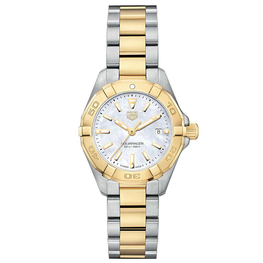 TAG Heuer Aquaracer 27mm MOP Dial 18ct Gold Plated & Steel Two Tone Quartz Ladies Watch WBD1420.BB0321