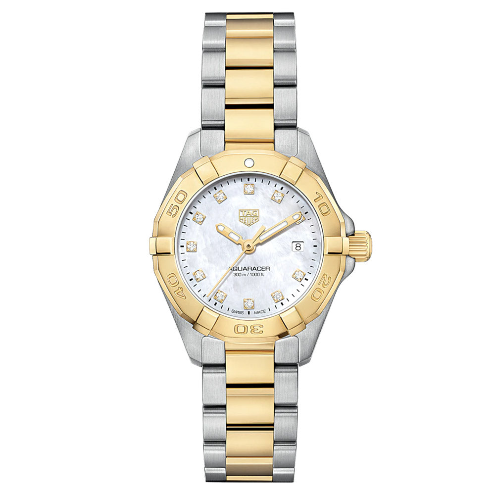 TAG Heuer Aquaracer 27mm Diamond Dot MOP Dial 18ct Gold Plated Steel Two Tone Quartz Ladies Watch WBD1422.BB0321