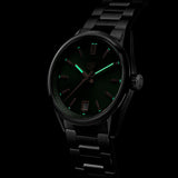 tag heuer carrera date 36mm green dial automatic ladies watch in the dark shot