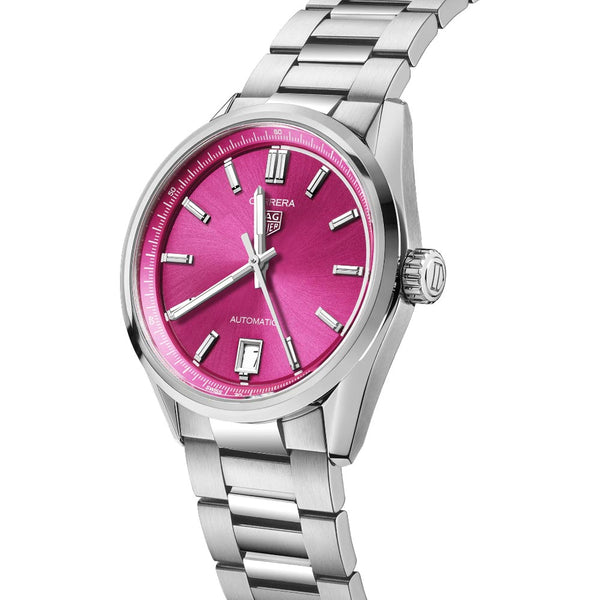 tag heuer carrera date 36mm pink dial automatic ladies watch