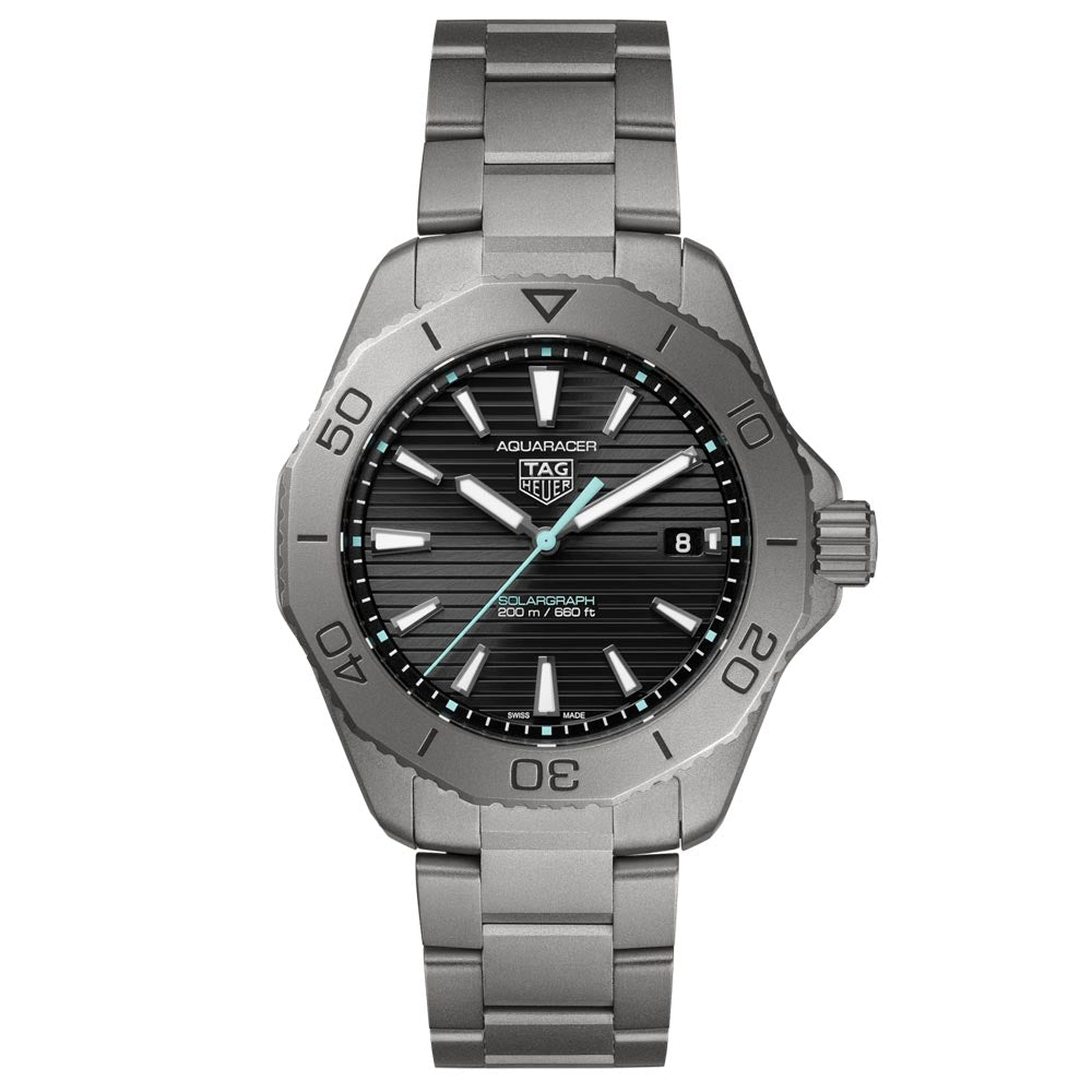 tag heuer aquaracer professional 200 solargraph 40mm black dial titanium quartz gents watch