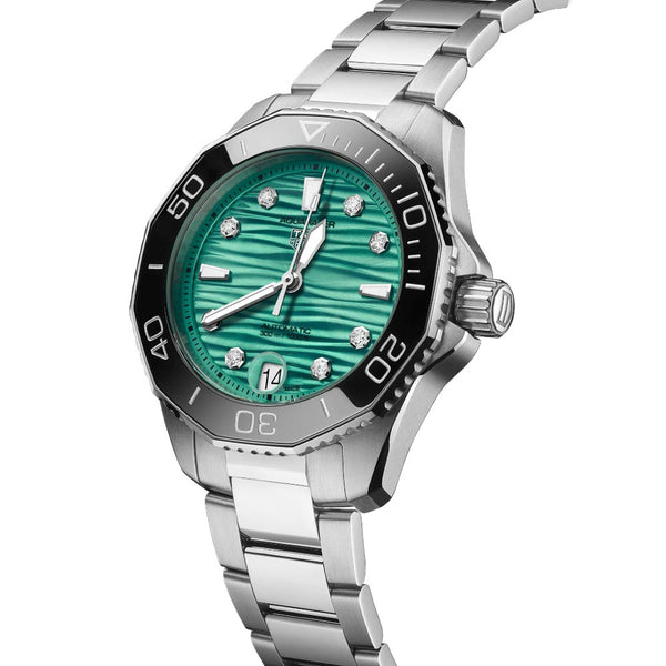 tag heuer aquaracer professional 300 36mm turquoise dial automatic ladies watch