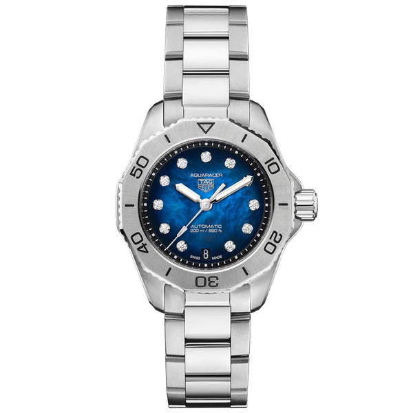 TAG Heuer Aquaracer Professional 200 Date 30mm Blue MOP Dial Diamond Automatic Ladies Watch WBP2411.BA0622