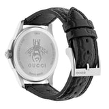 gucci g-timeless 38mm signature black dial stainless steel watch back side facing upright image