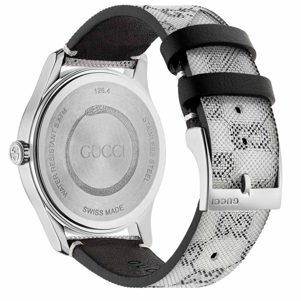 Gucci Ladies G-Timeless GG Grey Dial Leather Strap Watch YA1264058