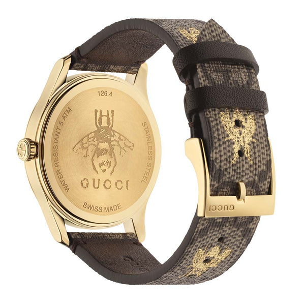 Gucci G-Timeless GG Supreme 38mm Canvas Dial Gold PVD Steel Ladies Watch YA1264068A