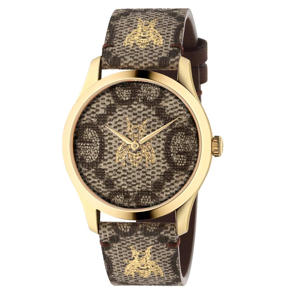 Gucci G-Timeless GG Supreme 38mm Canvas Dial Gold PVD Steel Ladies Watch YA1264068A
