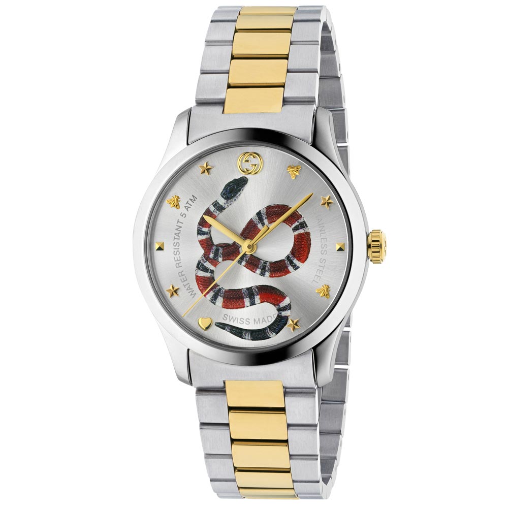 Gucci G-Timeless Stainless Steel & Gold PVD Silver Dial with Snake Motif Watch YA1264075