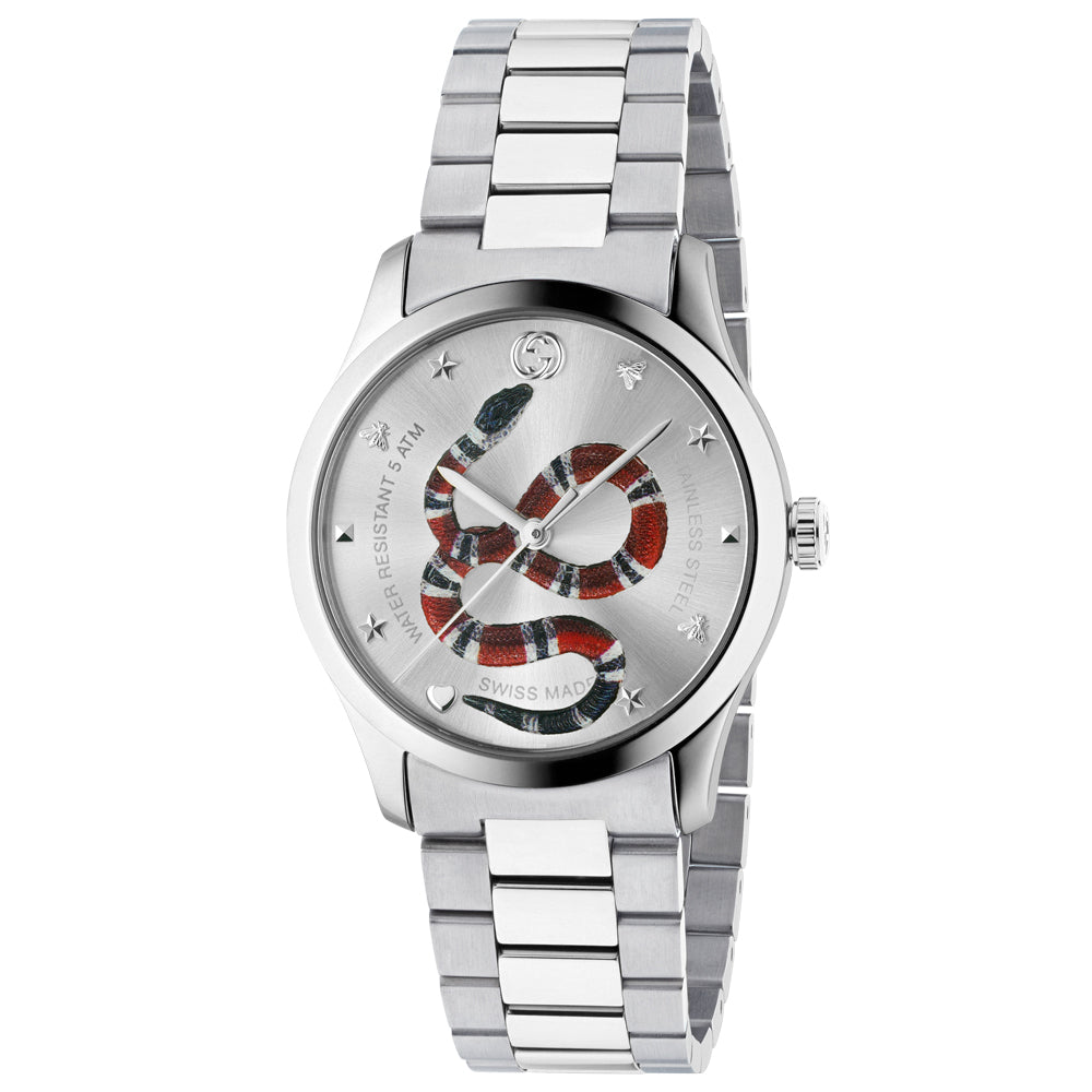Gucci G-Timeless Stainless Steel Silver Dial with Snake Motif Watch YA1264076