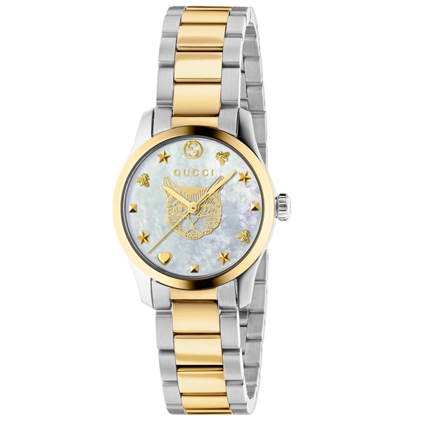 Gucci Ladies G-Timeless 27mm MOP & Gold Feline Face Dial Steel & Gold PVD Watch YA1265012