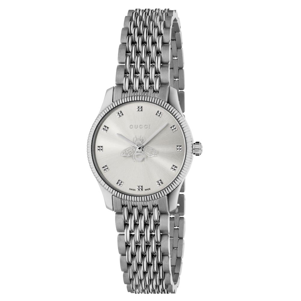 Gucci Ladies G-Timeless 29mm Bee Motif Silver Stainless Steel Watch YA1265019