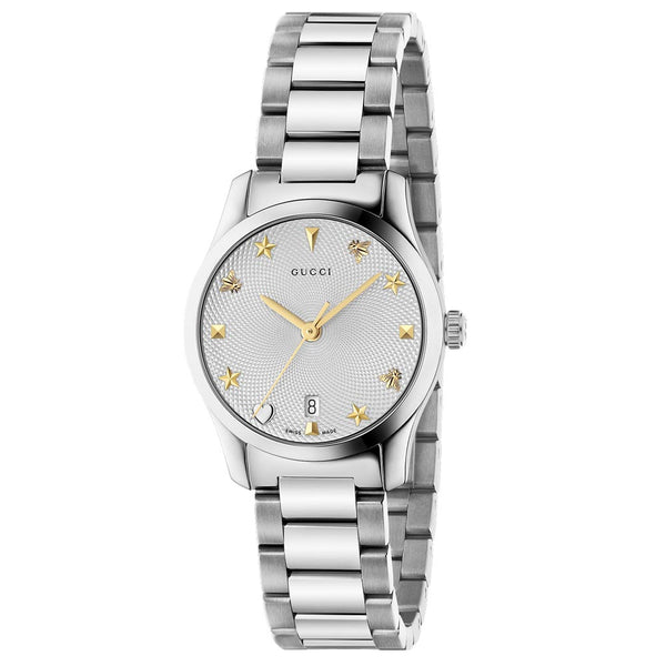 gucci g-timeless 27mm silver dial stainless steel ladies watch