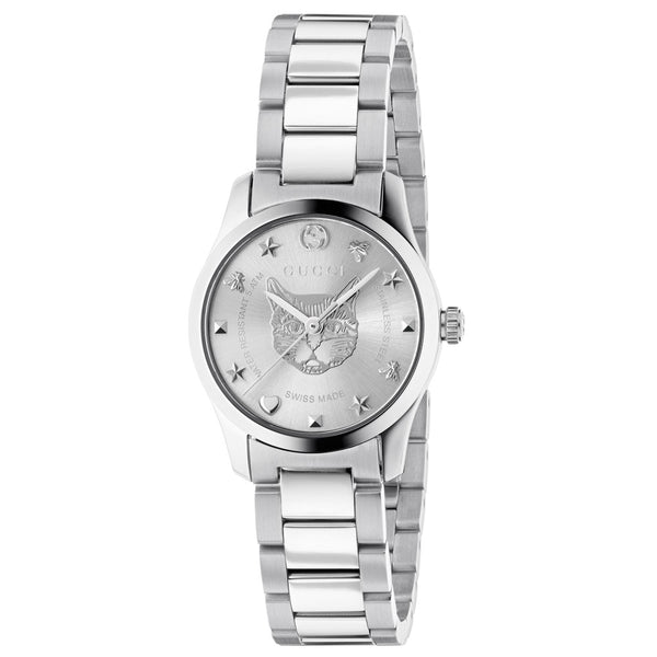 Gucci G-Timeless 27mm Silver Dial Stainless Steel Ladies Watch YA126595