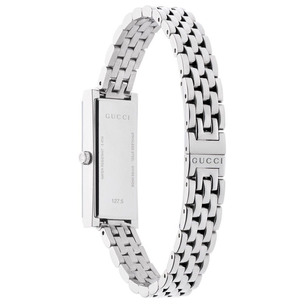 Gucci Ladies G-Frame Stainless Steel & Diamond Black Dial Watch YA127504