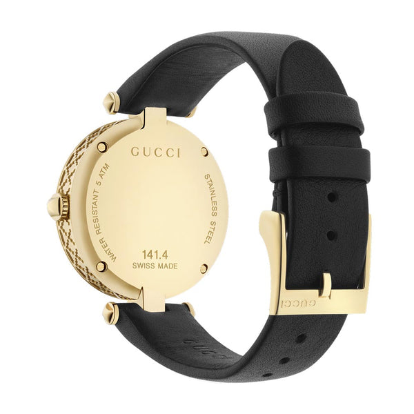 gucci diamantissima 32mm mop dial yellow gold pvd steel ladies watch case back view