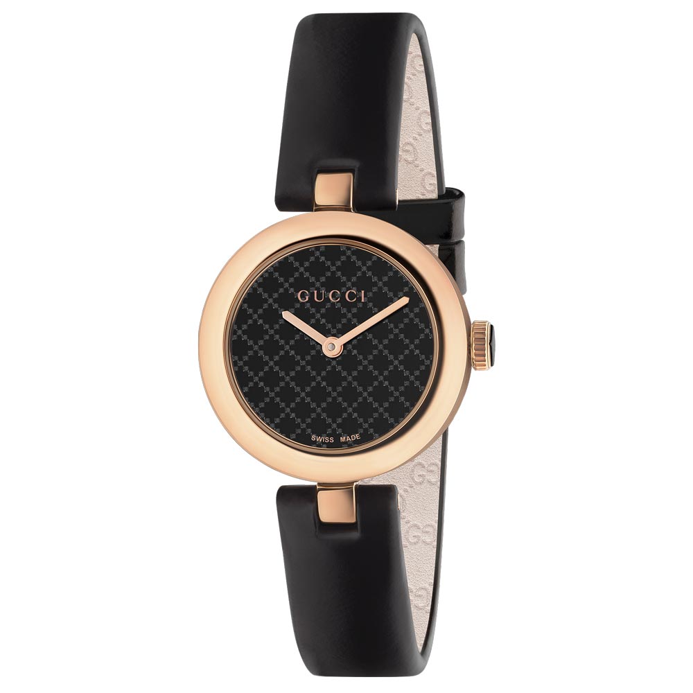 Gucci Diamantissima 27mm Black Dial Rose Gold PVD Steel Ladies Watch YA141501