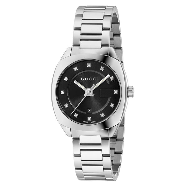 Gucci Ladies GG2570 Black Dial Stainless Steel Diamond Watch YA142503