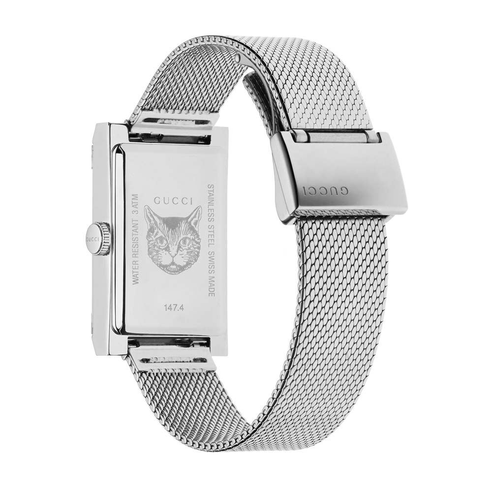 Gucci Ladies G-Frame Stainless Steel Rectangle Mesh Bracelet Watch YA147401